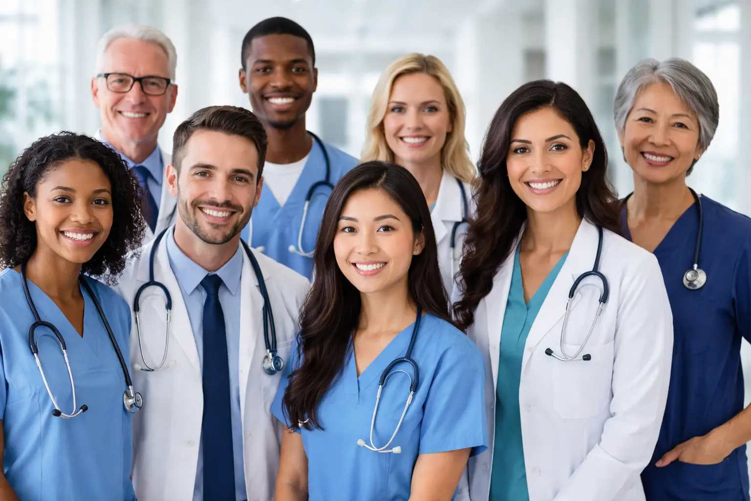 Diverse medical team of doctors and nurses